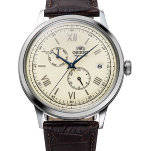 Orient Bambino RN-AK0702Y ivory dial with sub-dials front view